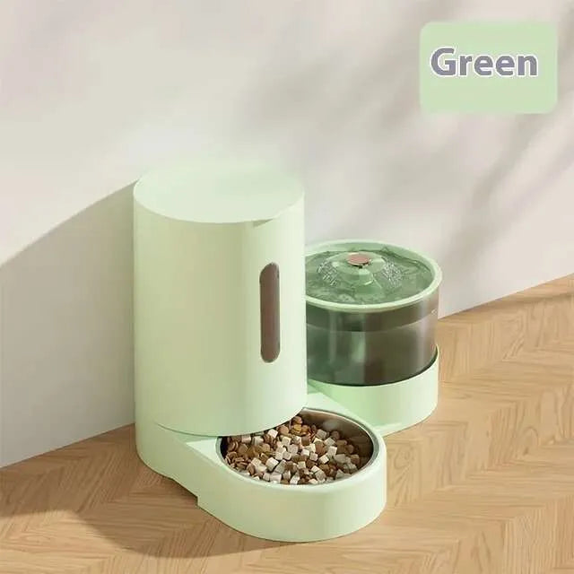 Automatic Cat Feeder Water Fountain Indoor Cats Dogs 2 in 1 Gravity Food Pets .Beige