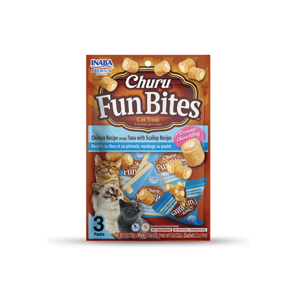 Inaba Churu Fun Bites Chicken, Tuna & Scallop Wrap Cat Treats 3 x 20 gr