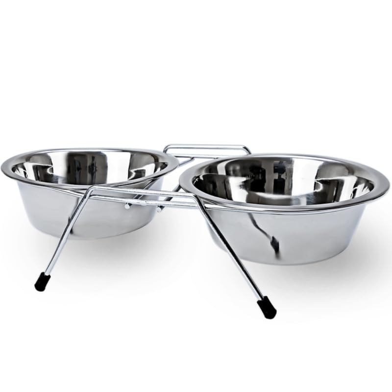 Stainless Steel Dog& Cat Double Diner Pet Bowl - 2 Pet Dishes Package Set for Drinking or Eating Dog Bowl  Xsmall