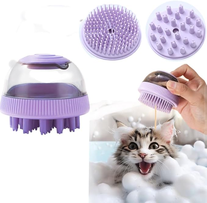 -in-1 Cat and Dog Bath Brush with Soap Dispenser, Refillable Shampoo Pet Shower Brush,Washing Brush Scrubber Dry and Wet Use for Grooming Massage Cleaning