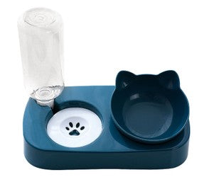 Blue Pet Water Dispenser with Bowl