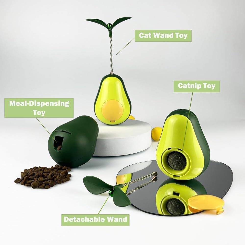 Yellow & Green Avocado Shaped Cat Tumbler Treat Dispensing Toy (105x79x79mm) 1 pcs