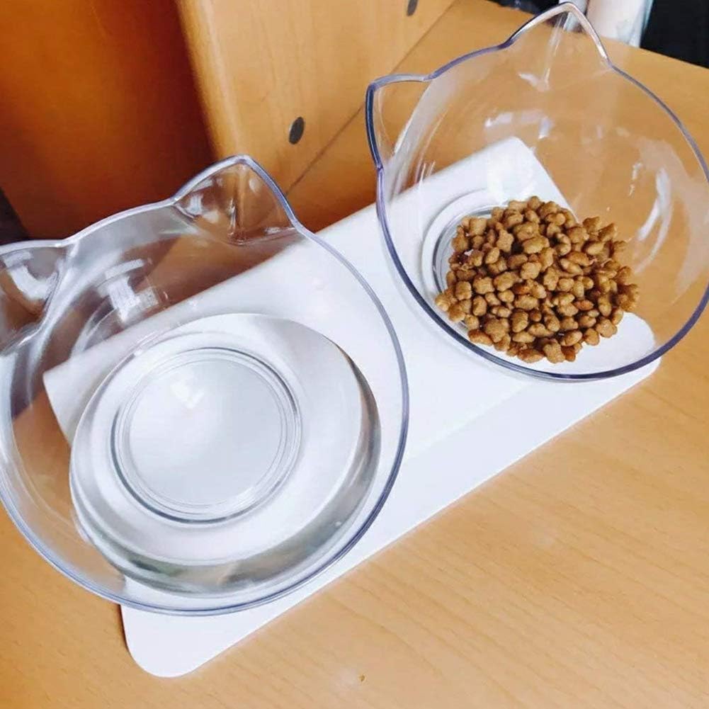 Cat Dog Bowl with Stand Removable Feeding Bowl  Clear
