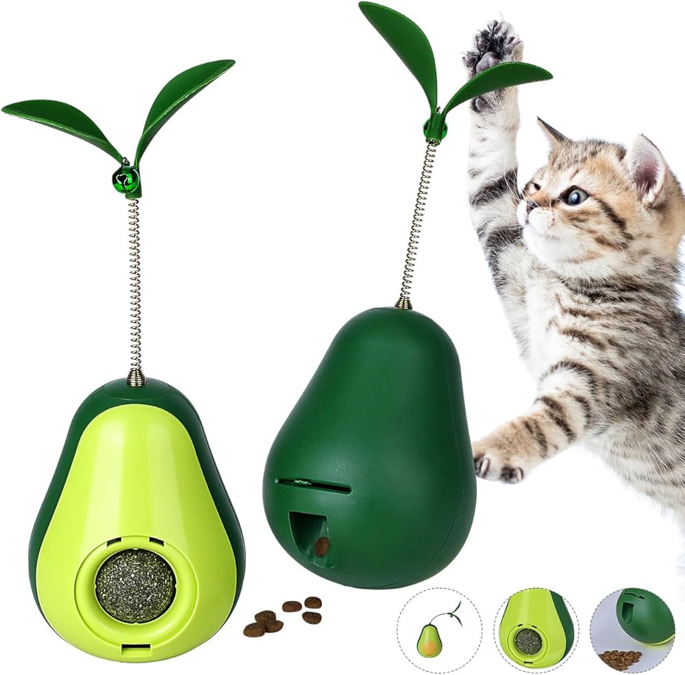 Yellow & Green Avocado Shaped Cat Tumbler Treat Dispensing Toy (105x79x79mm) 1 pcs