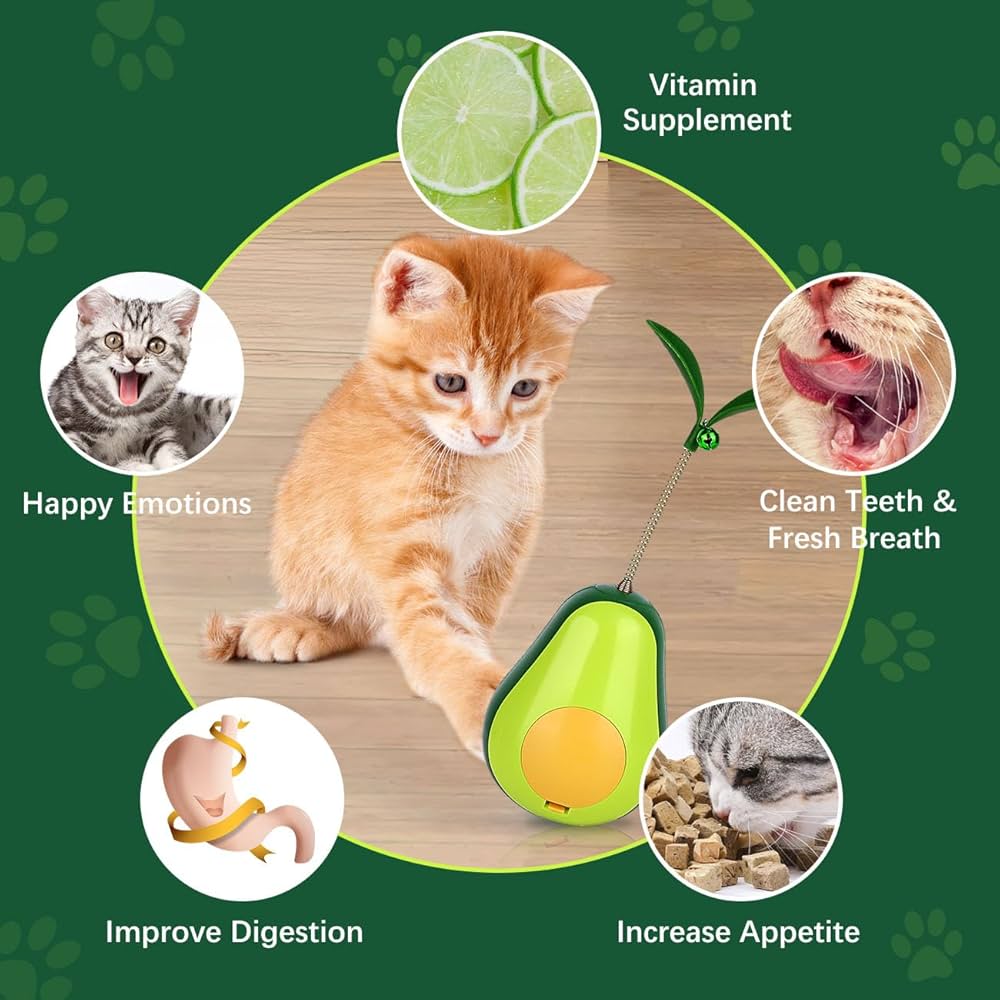 Yellow & Green Avocado Shaped Cat Tumbler Treat Dispensing Toy (105x79x79mm) 1 pcs
