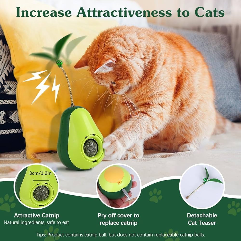 Yellow & Green Avocado Shaped Cat Tumbler Treat Dispensing Toy (105x79x79mm) 1 pcs