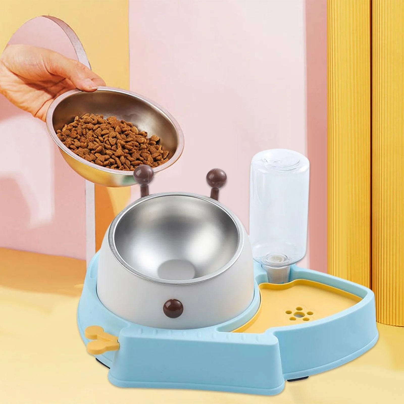 Multicolored Pet Bowl with Water Dispenser