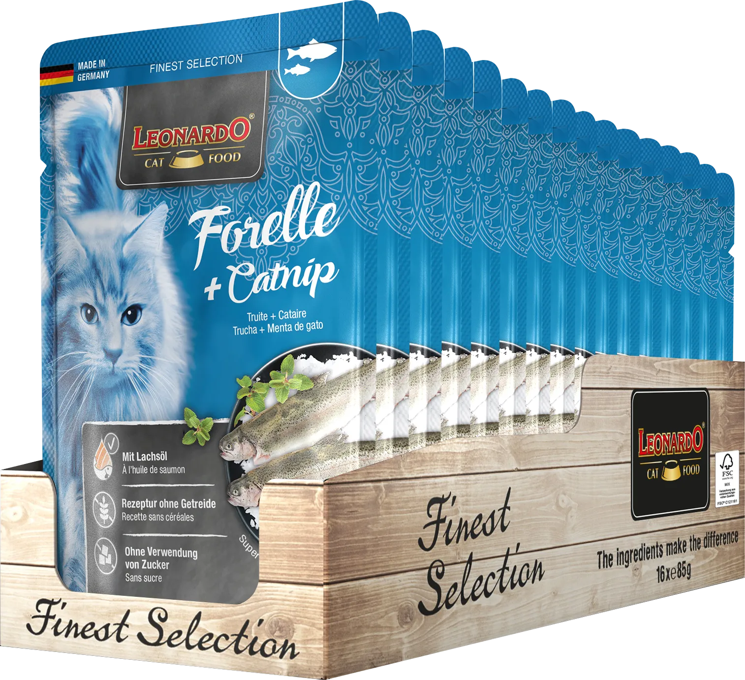 Leonardo Wet Food with Catnip & Trout for Adult Cats 85 gr