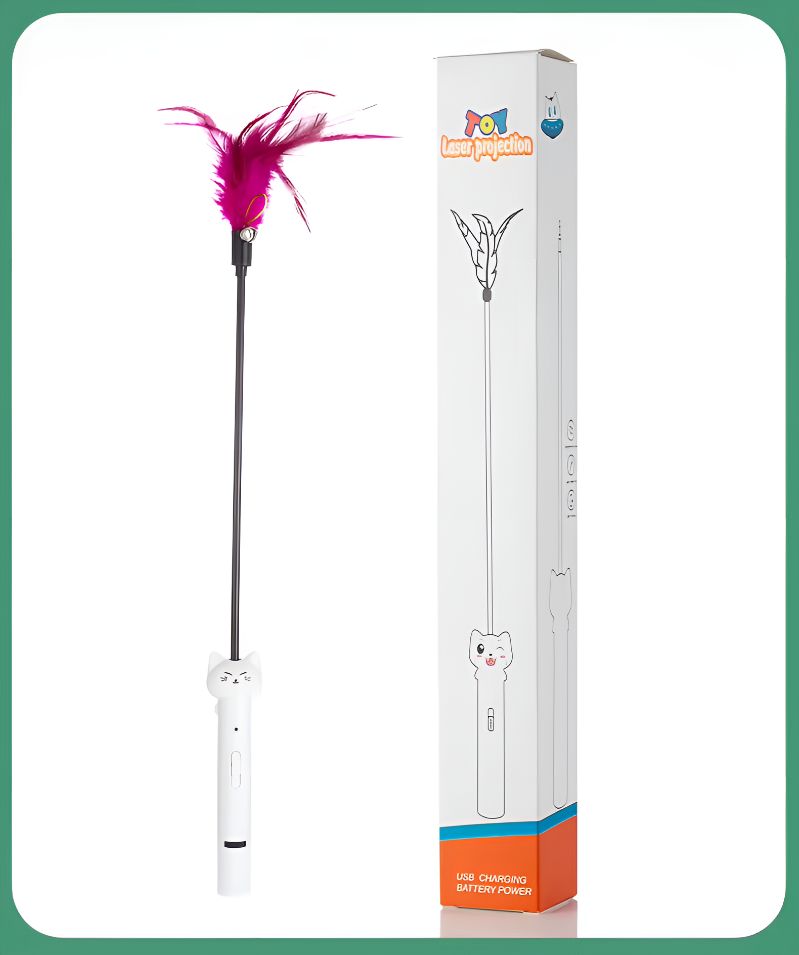 Wand Cat Teaser Toy with Feathers & Laser Light 1 pcs