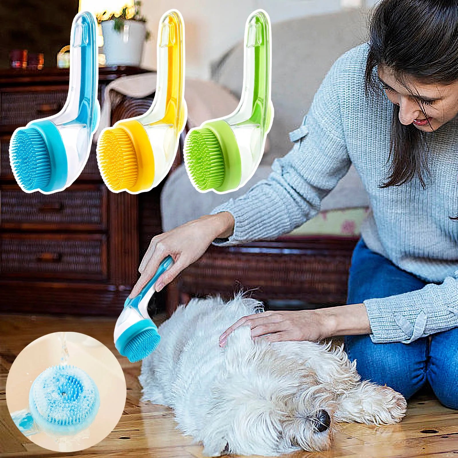 Bathroom Cats Bath Massage Dispenser Grooming Shower Brush Silicone Bristles