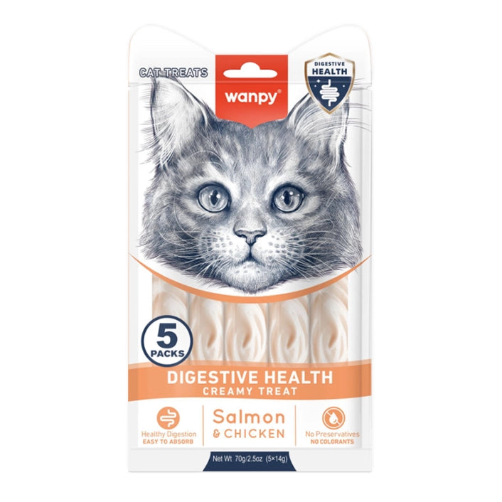Wanpy Creamy Digestive Health Chicken &Salmon Cat Treats 5x 14 gr
