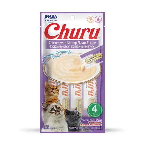 Inaba Churu Creamy Cat Treats Shrimp Flavor with Chicken 4 x 14 gr