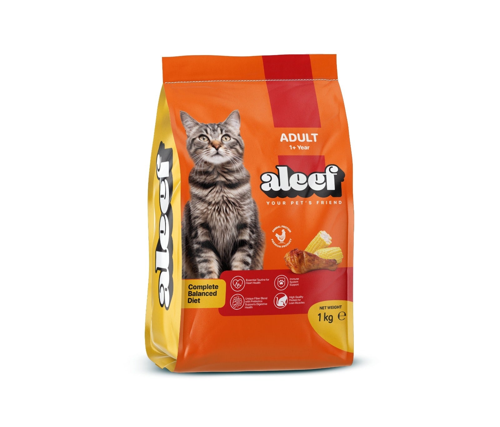 Aleef Dry Food with Chicken & Corn for Adult Cats (1+ Years) 1 kg