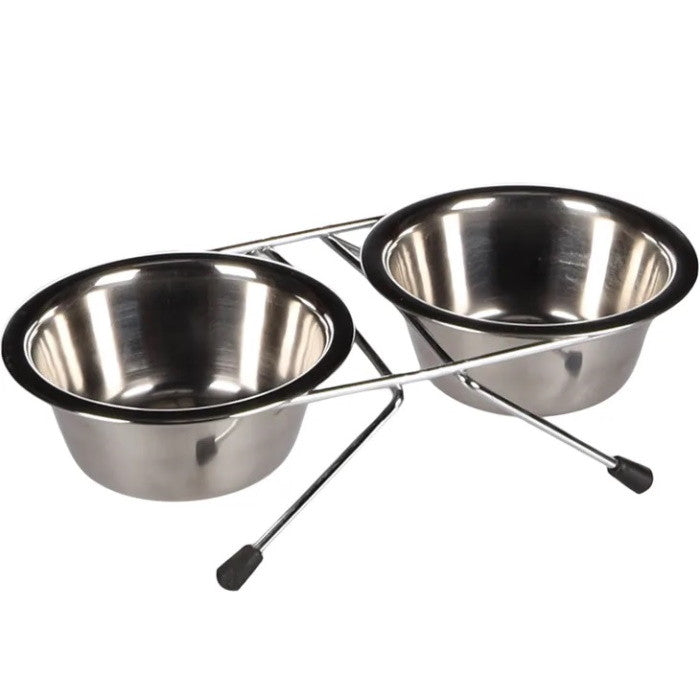 Stainless Steel Dog& Cat Double Diner Pet Bowl - 2 Pet Dishes Package Set for Drinking or Eating Dog Bowl  Xsmall