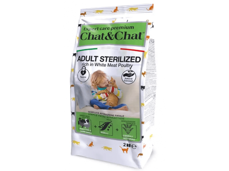 Chat&Chat Dry Food with White Poultry, Cereal & Peas for Sterilized Adult Cats 2 kg
