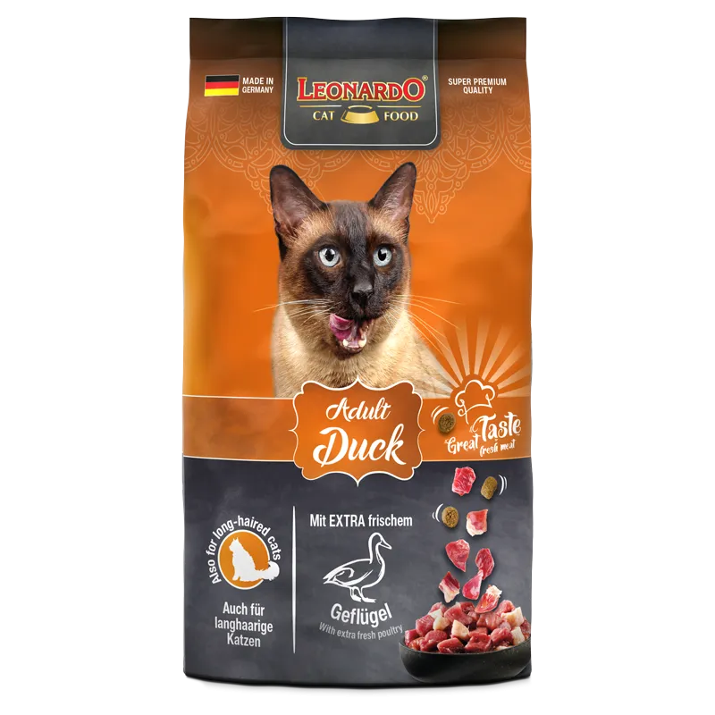 LEONARDO Dry Food with Duck for Long Haired Adult Cats (1+ Years)