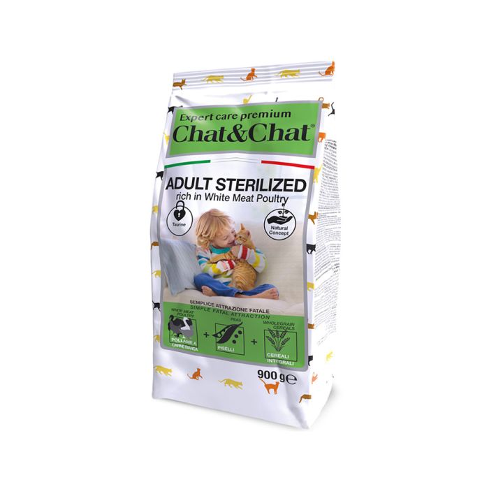 Chat&Chat Dry Food with White Poultry, Cereal & Peas for Sterilized Adult Cats 2 kg