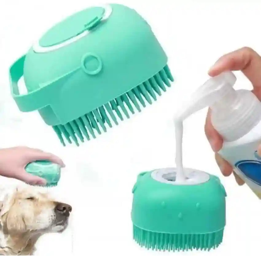 Bath Brush with Gentle Silicone Bristles and Shampoo Dispenser