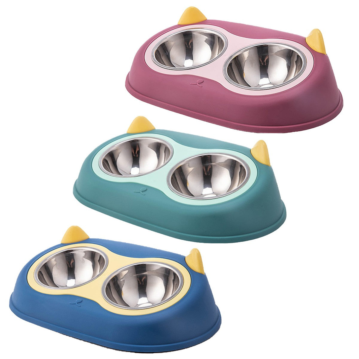 Pet Stainless Steel Feeder Elevated Cat Bowl Food & Water Bowl Tilted Drip Proof